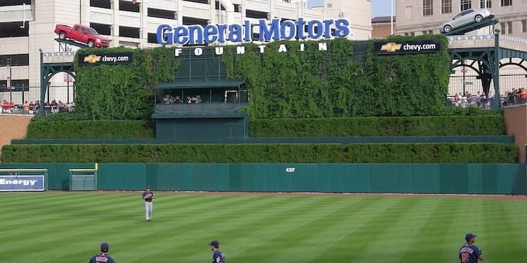 Comerica Park outfield with players